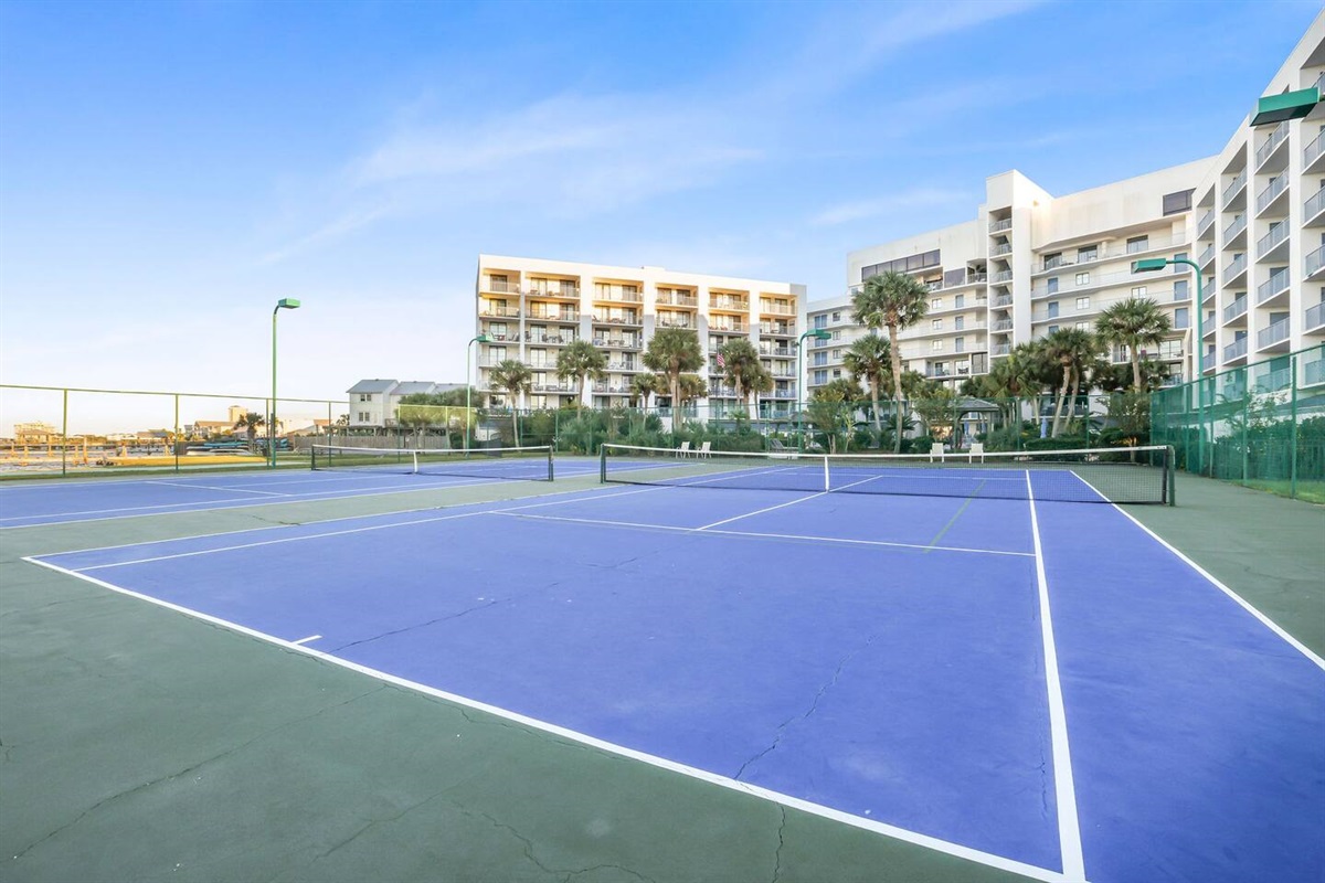 Tennis and pickle ball courts are waiting. You'll find tennis racquets - adult and kids size - and a pickle ball set waiting for you inside our condo.