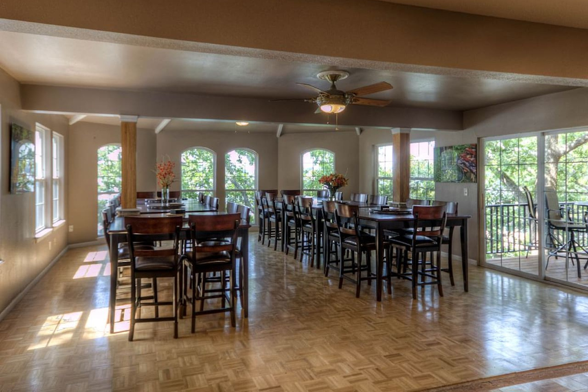 Enjoy the panoramic lake views while dining.
