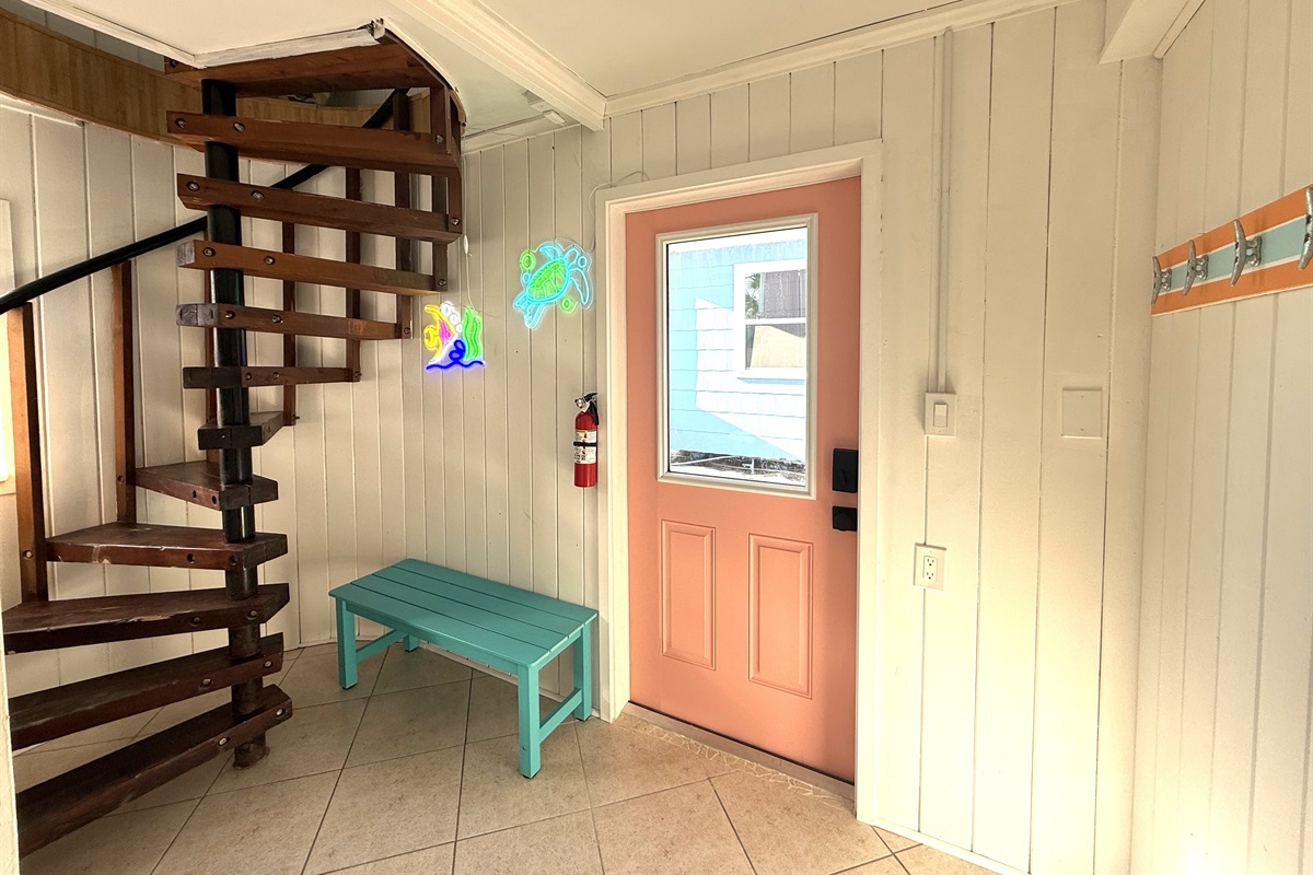 Cool Entry Way Down Stairs & Circular Stairs to Upstairs