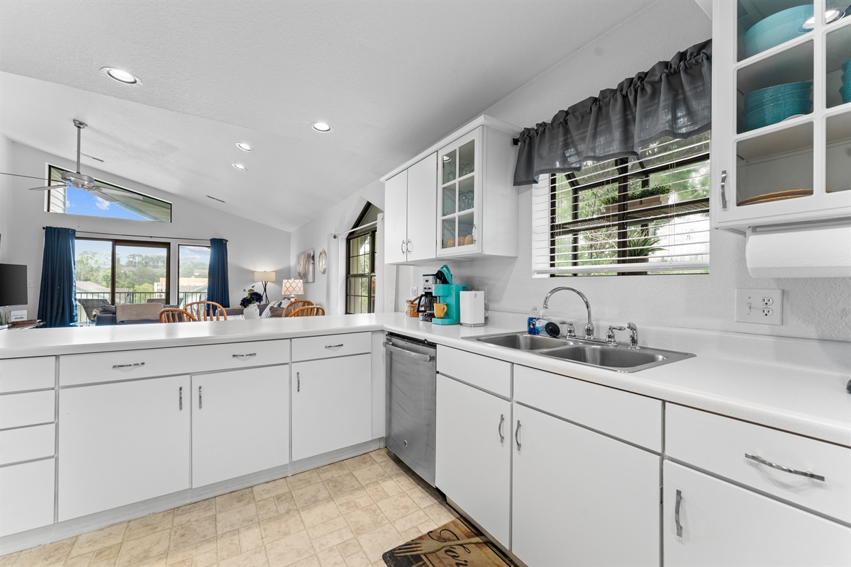 Plenty of prep space and a deep sink make the kitchen practical for weekend getaways and longer stays alike.