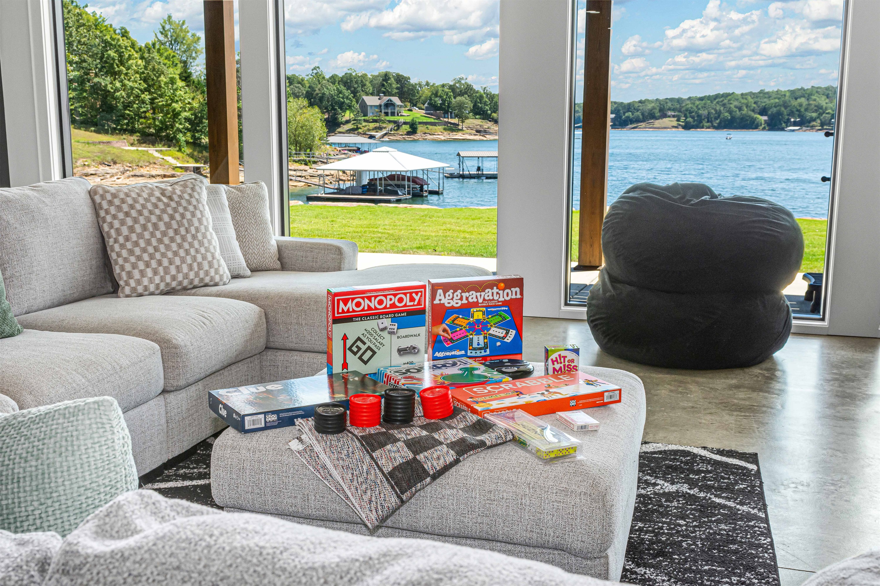 Board games included for family fun.