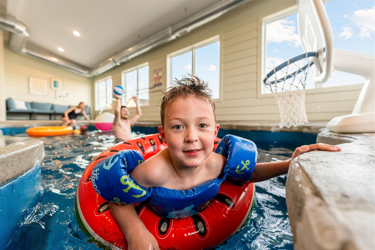 The private indoor pool is perfect for relaxing, floating, and having fun together.