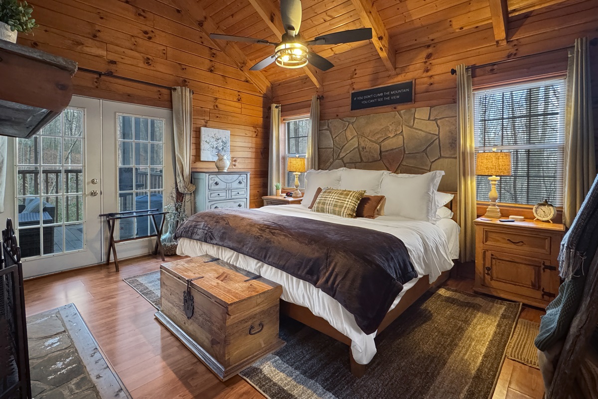 Fall asleep under soaring wood ceilings in a quiet cabin designed for deep rest
