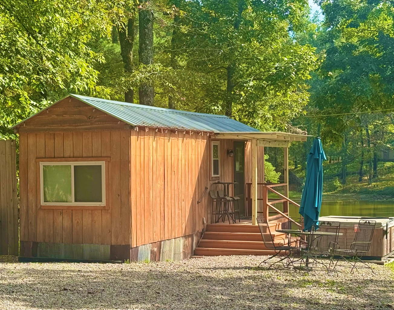 Covered front porch with lake view