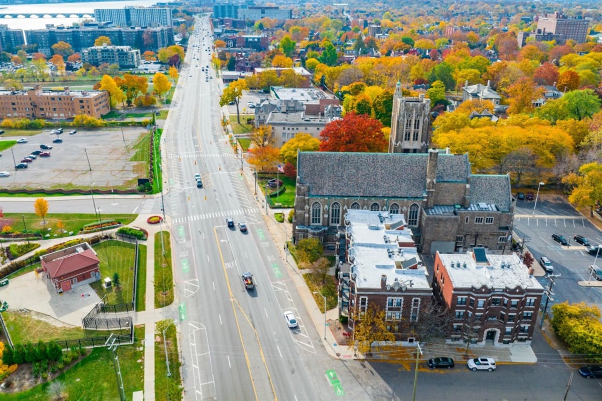 Aerial view of the neighborhood