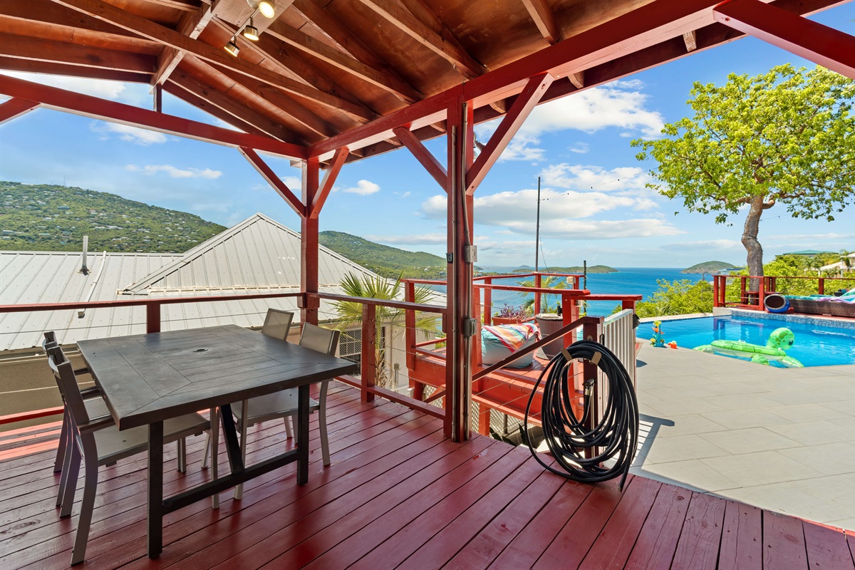 For those who need complete shade, the covered outdoor dining table provides a break from the sun and a chance to snack.