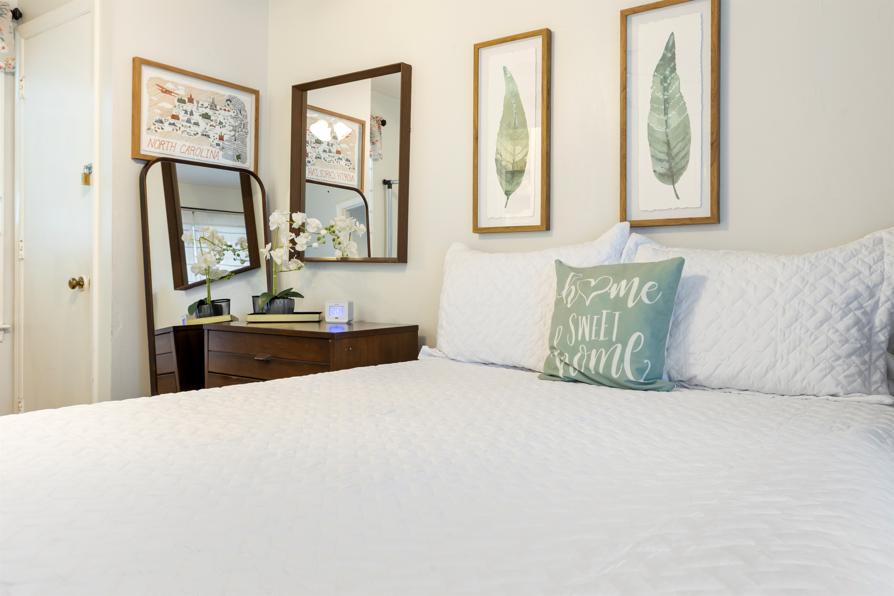 Queen bed ready for a night of sleep