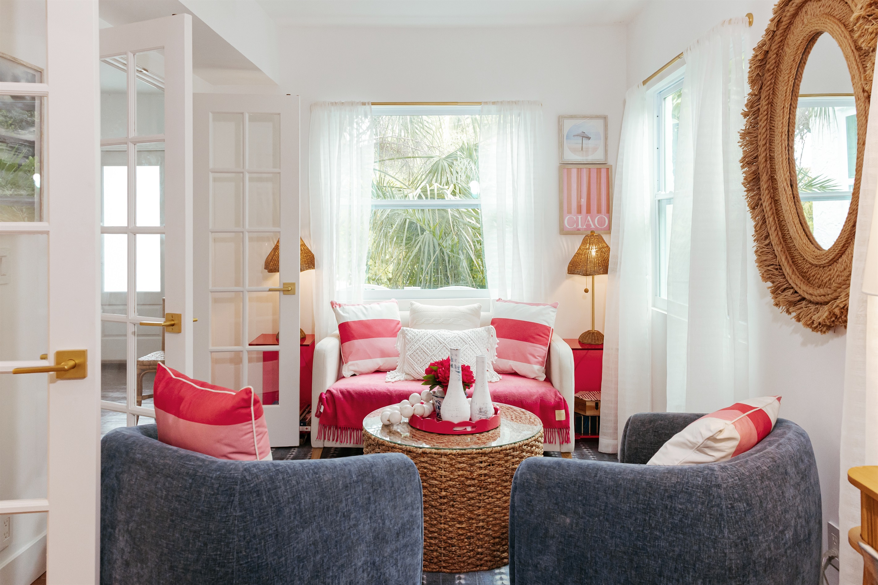 The office area is cozy yet spacious, with plenty of room for intimate conversations or working from the desk.