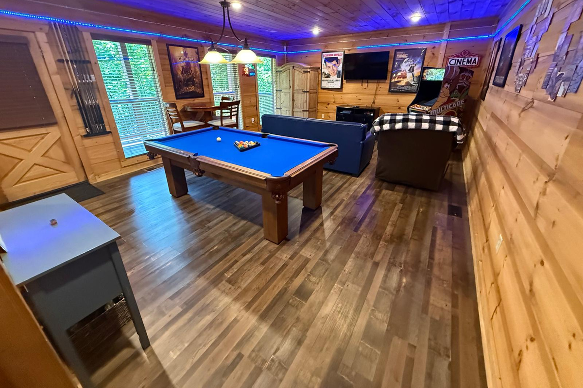 80s Arcade Themed Game Room. Downstairs