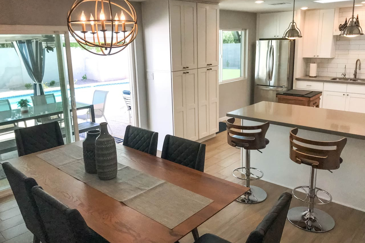Easy serving from kitchen to patio dining