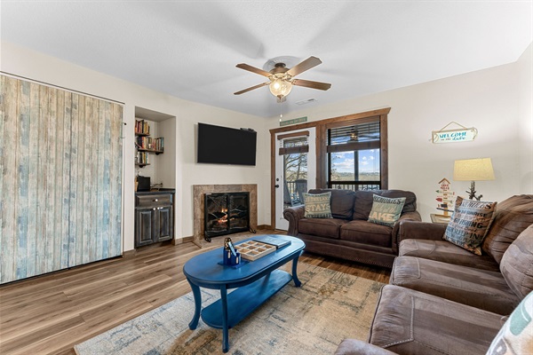 Full size Murphy Bed (up position) and Cabinet with books and games for your enjoyment