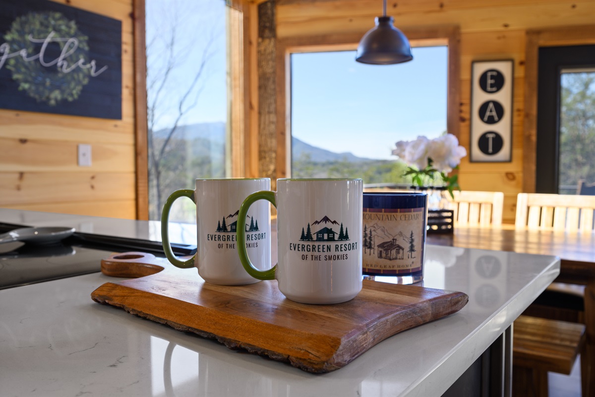 Evergreen Resort of the Smokies mugs available for your use during your stay