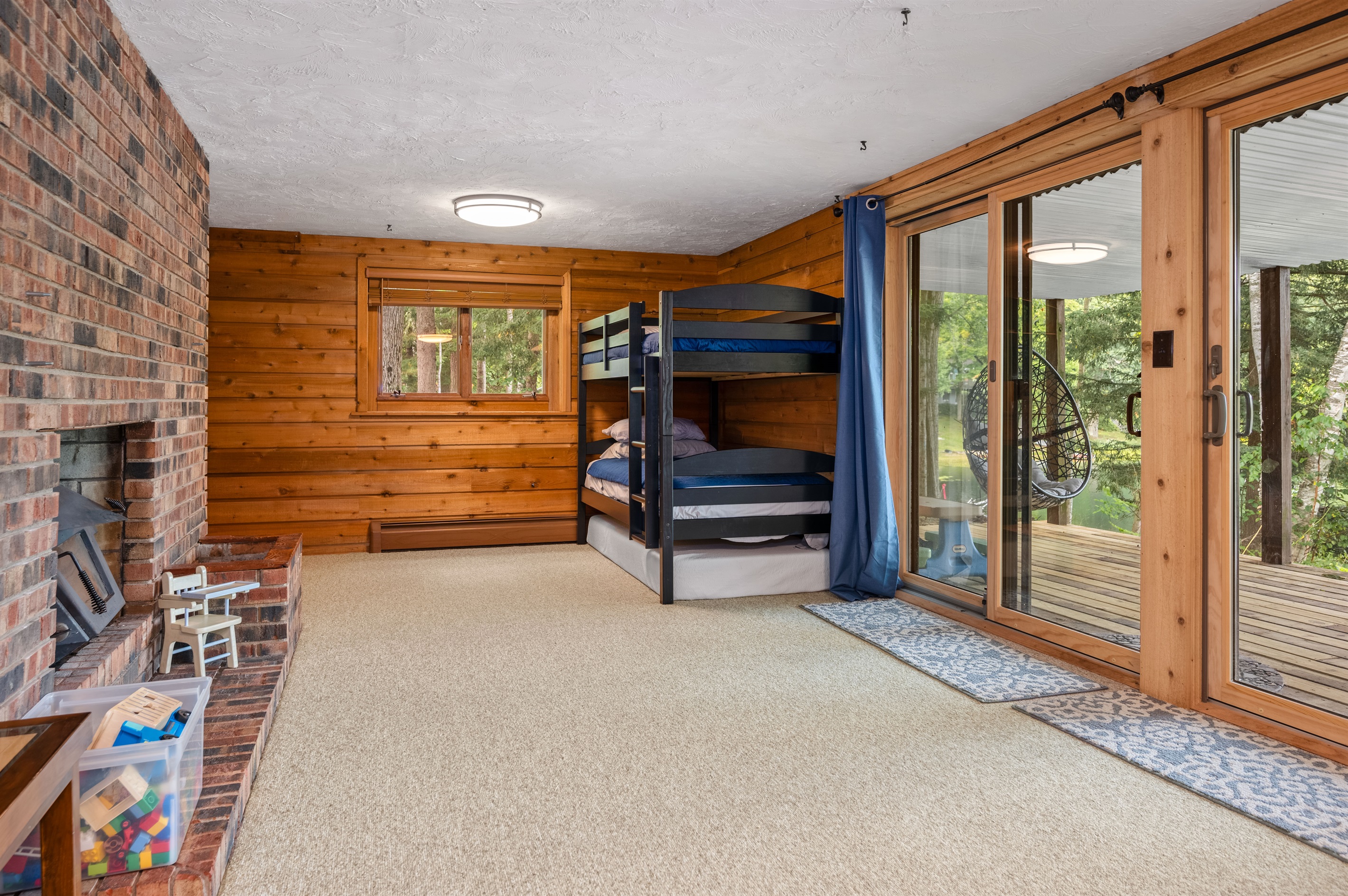 Lower-level bunk room with two twin-over-full bunks