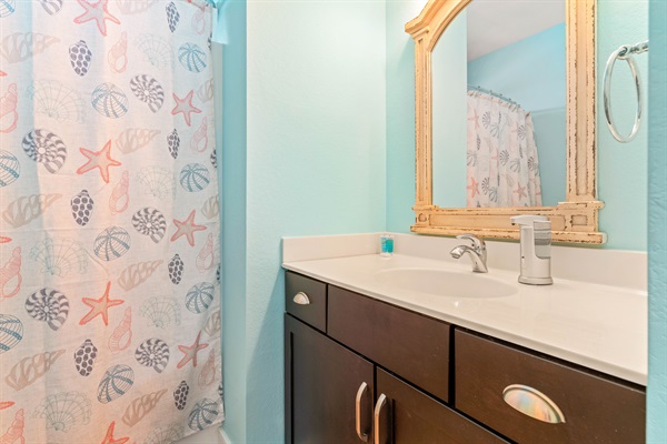 2nd floor HALL bathroom with tub/shower combo & large vanity area