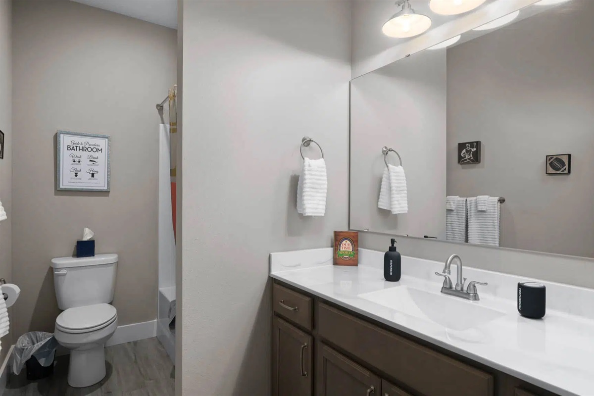 Main floor bathroom for guests and bunk room