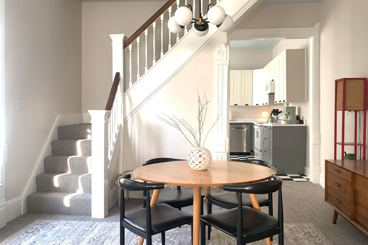 Elegant dining area set at the heart of the home for easy gathering