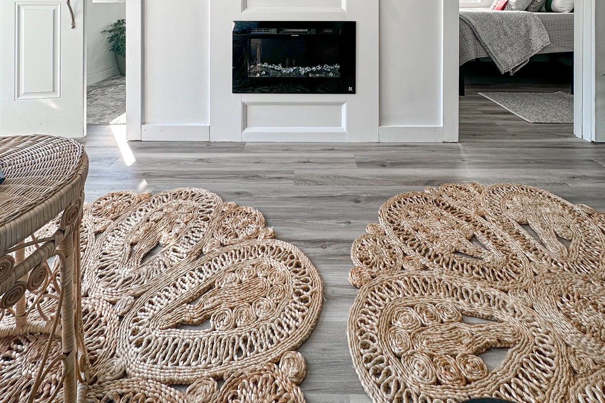 The electric fireplace adds a ton of charm, and the tide clock tells you when to hit the beach!