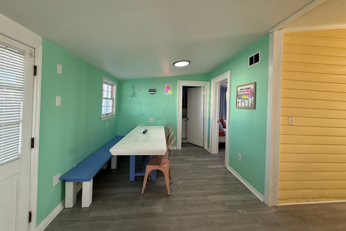 Dining Area with retro beach decor and feel.