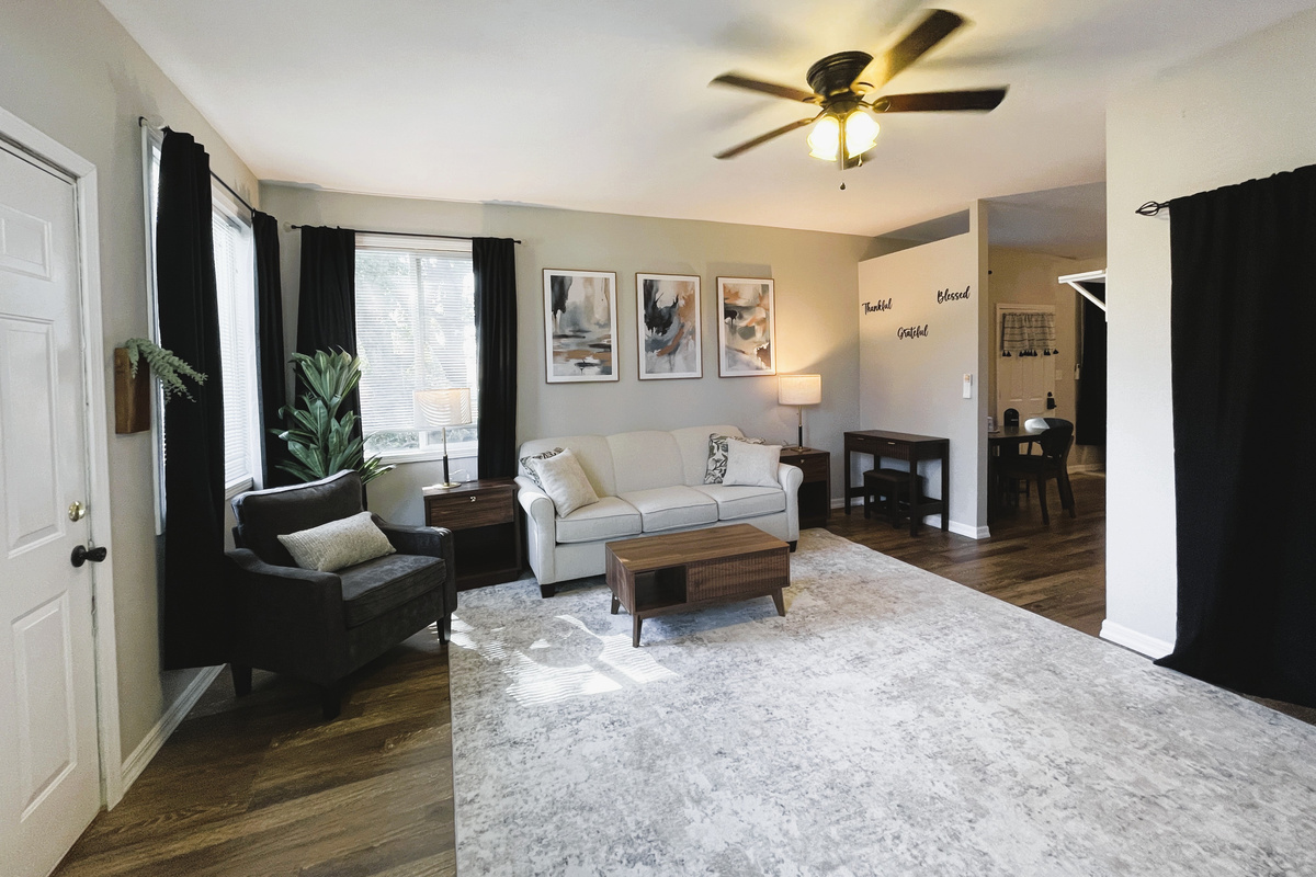 Spacious and Airy Living Room with 75" Smart TV