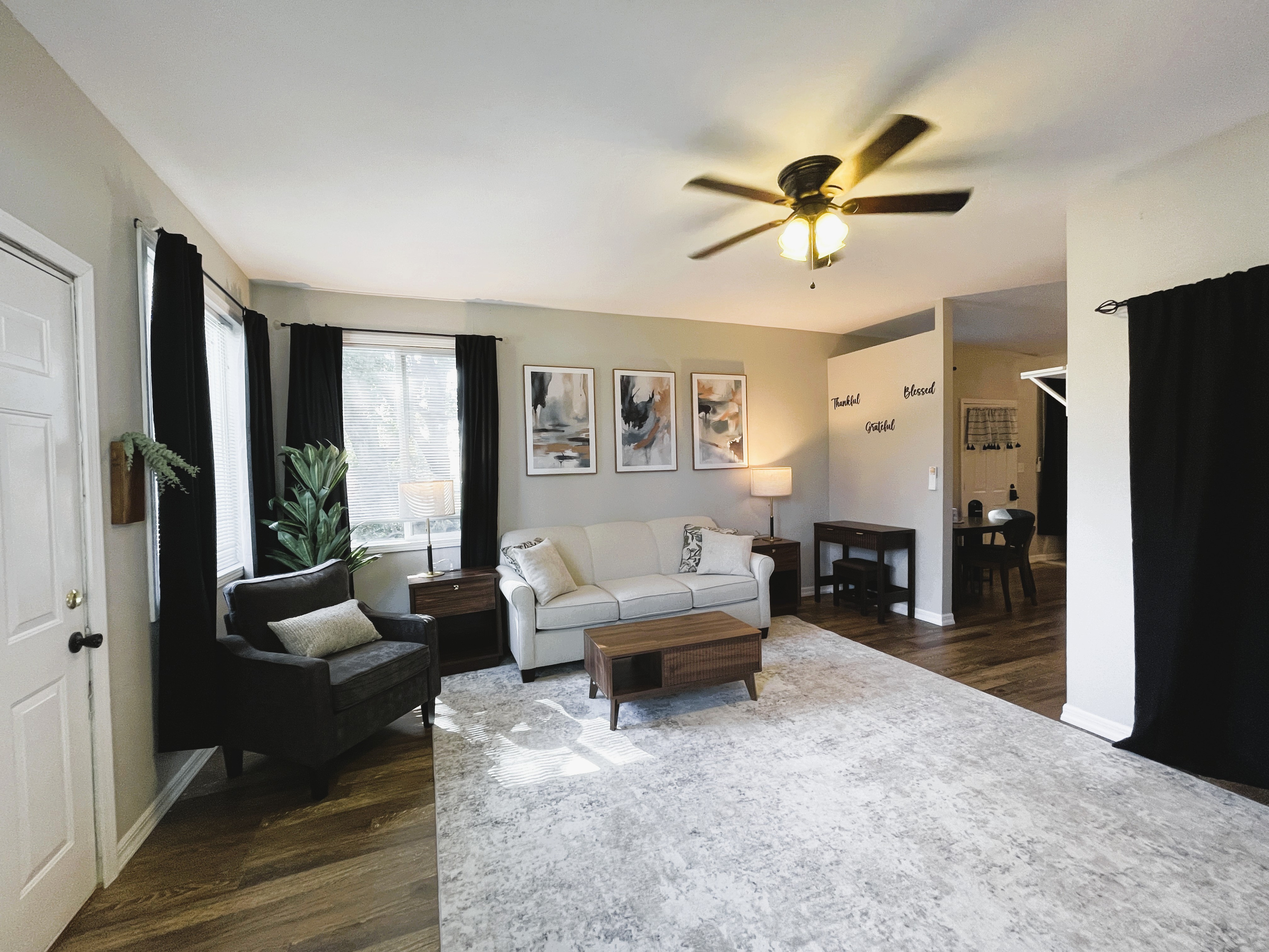 Spacious and Airy Living Room with 75" Smart TV