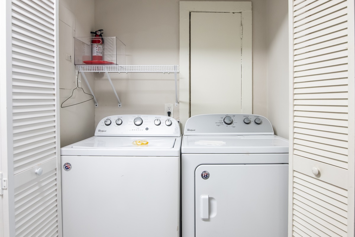 Fresh and functional laundry area featuring a washer and dryer—perfect for extended stays!