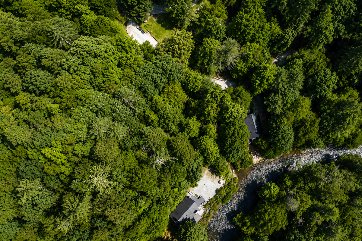 Aerial view of the property and river