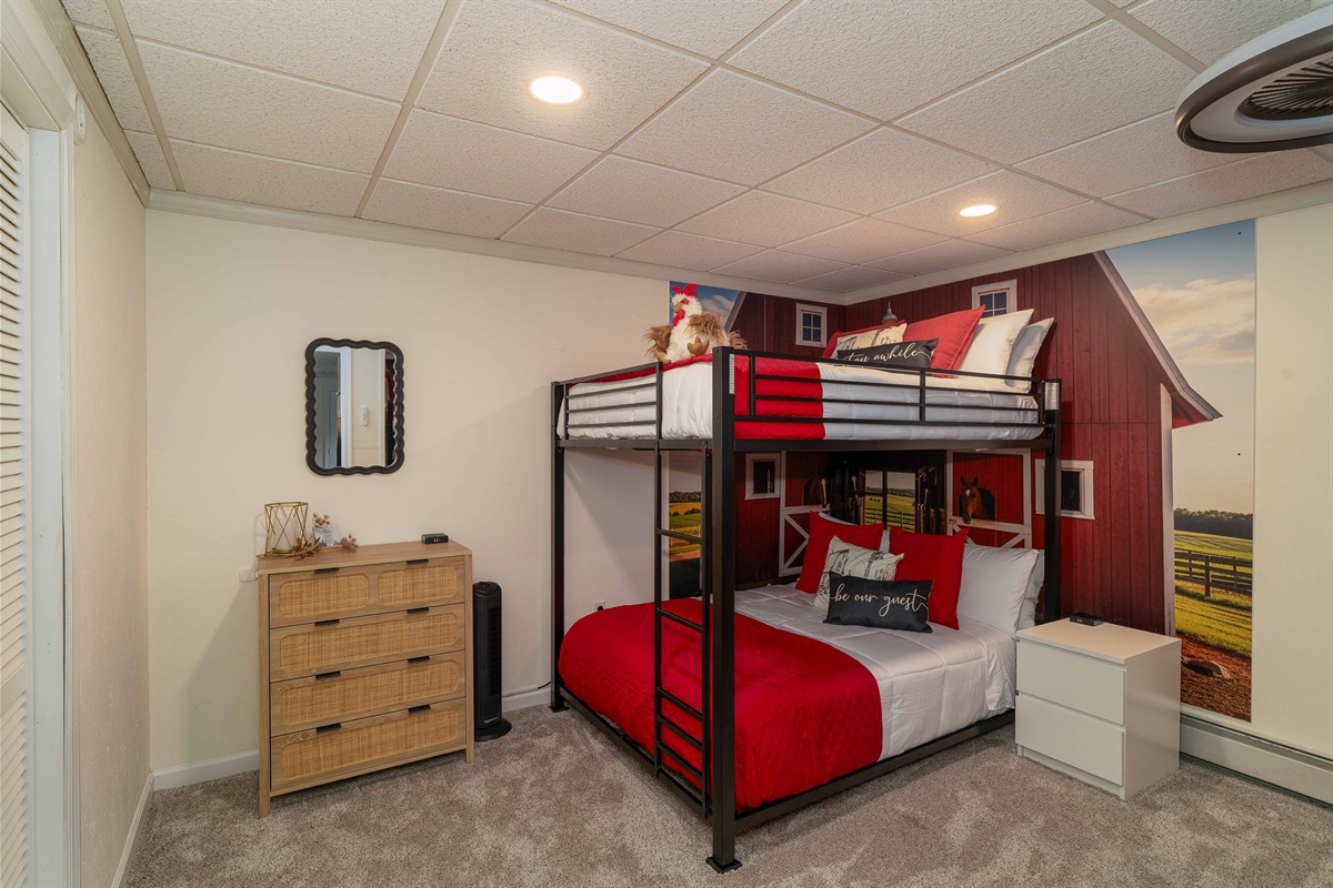 Spacious Farm Bunk Room — Bright, comfortable, and perfect for large family groups.