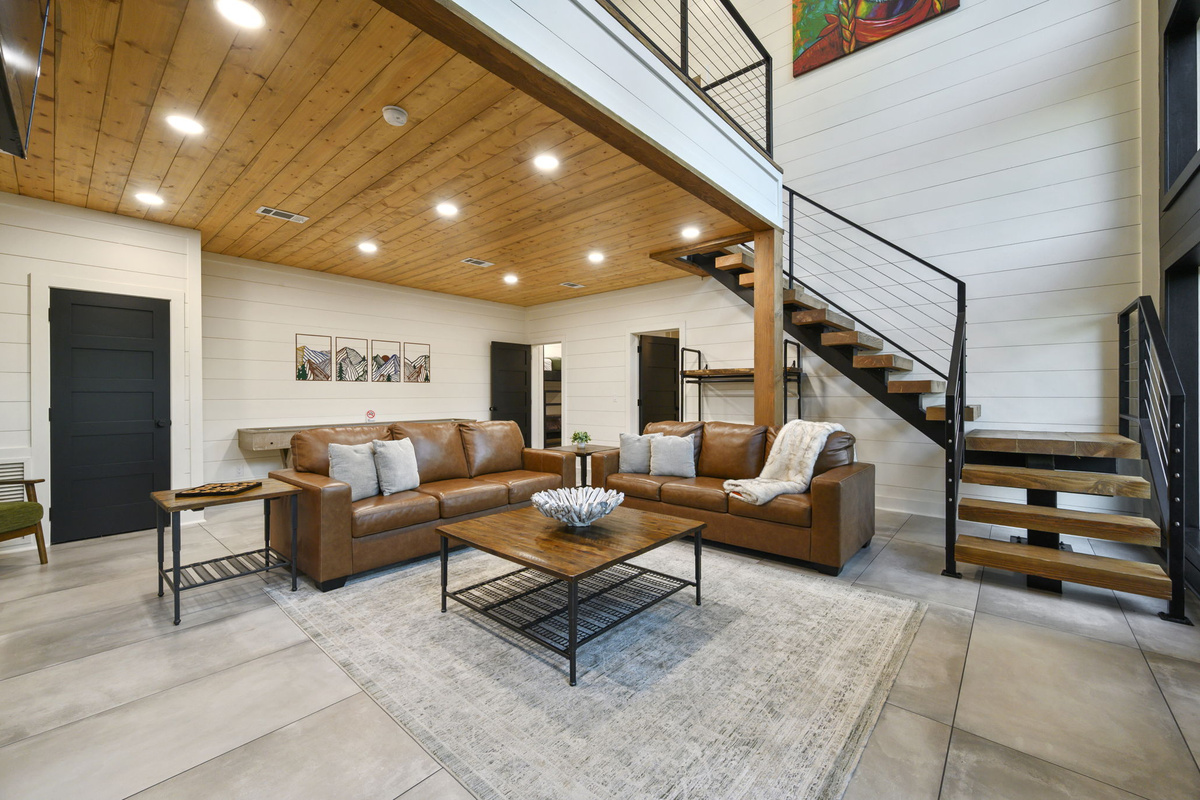 Curl up by the fireplace after a day exploring Broken Bow Lake and beautiful Hochatown.