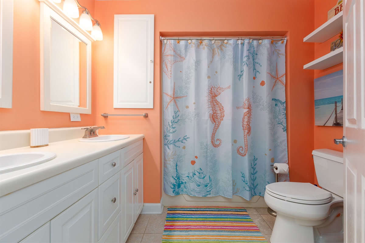 The bathroom blends style and comfort perfectly