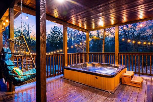 Soak in our HOT TUB while watching TV or just enjoying nature!