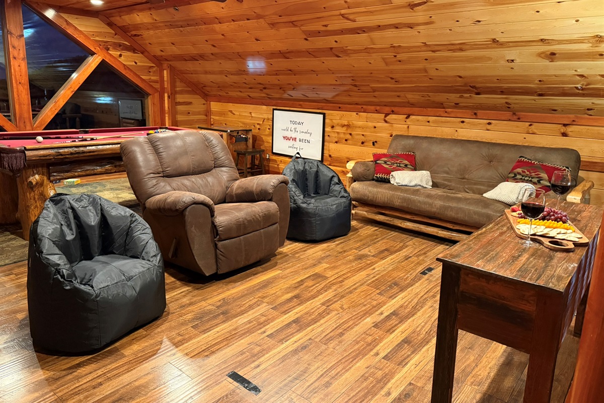 Cozy seating makes the loft the perfect space to chill, settle in for movie night or cheer on your favorite team.