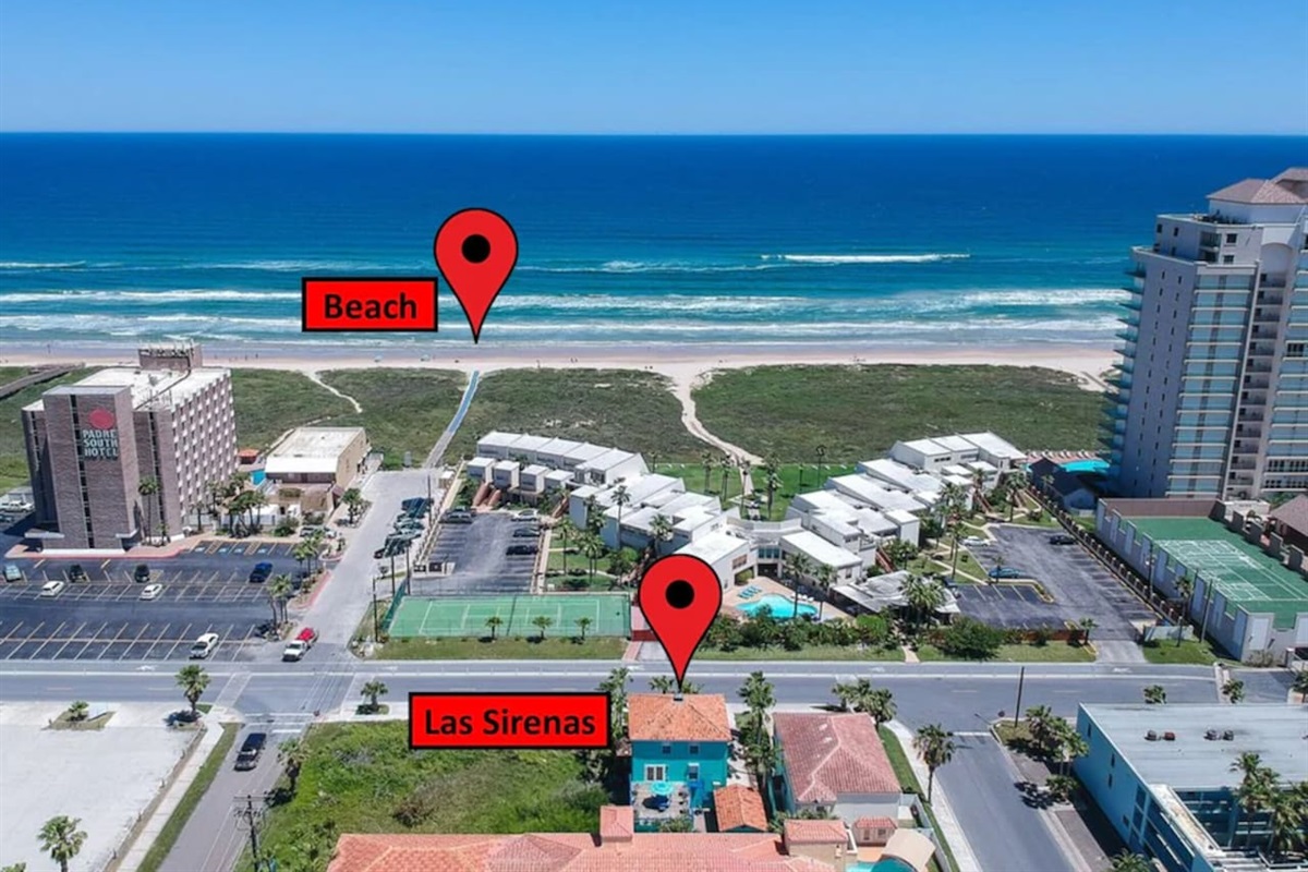 Las Sirenas is on Gulf Blvd., just walk across to the beach in front! Shops are located around the corner! 