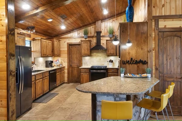 Kitchen bar seating—ideal for breakfast, snacks, or socializing while cooking.
