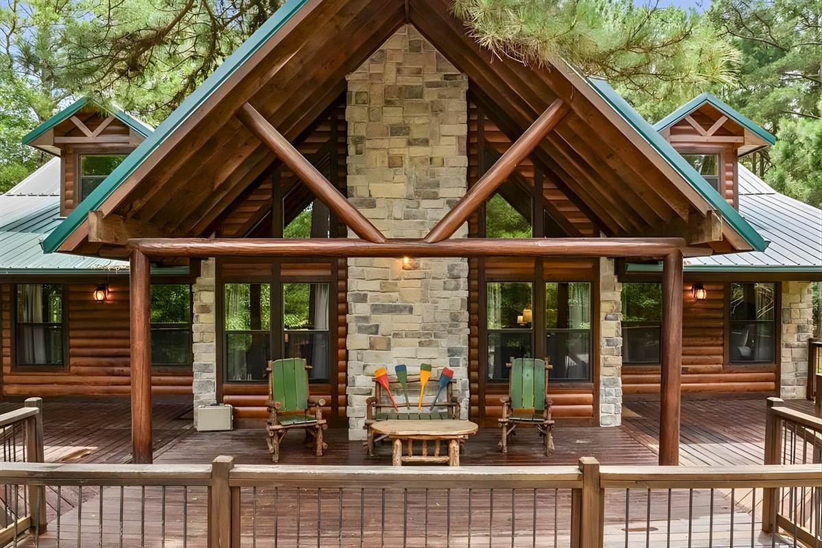 Rocking chairs on the front porch invite you to sit and stay awhile.