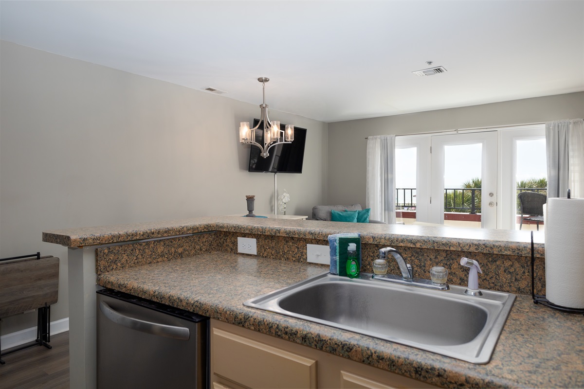 Views of the balcony from the kitchen