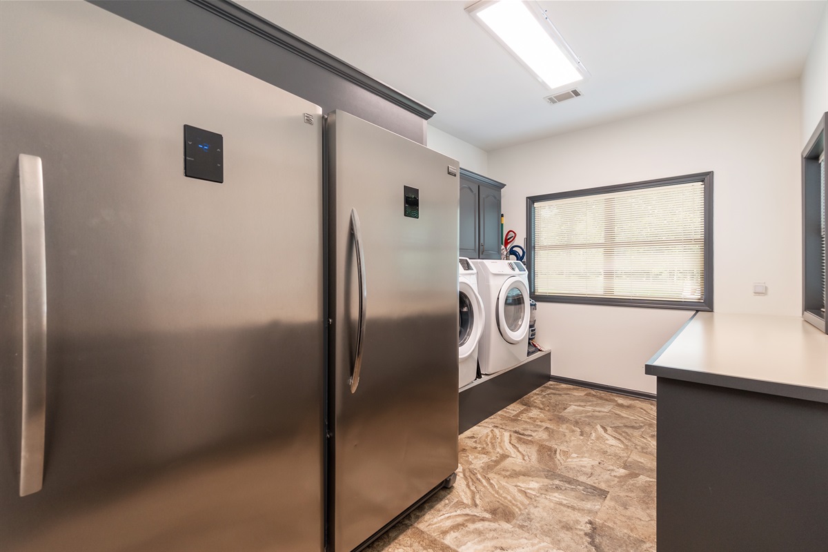 Extra Refrigerator and Freezer in the Laundry Room