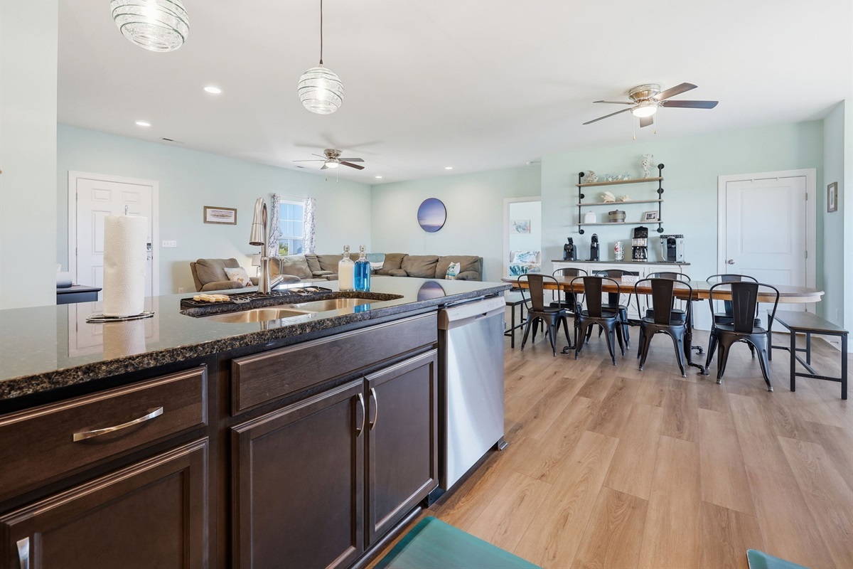 Easy flow from kitchen to dining and living areas