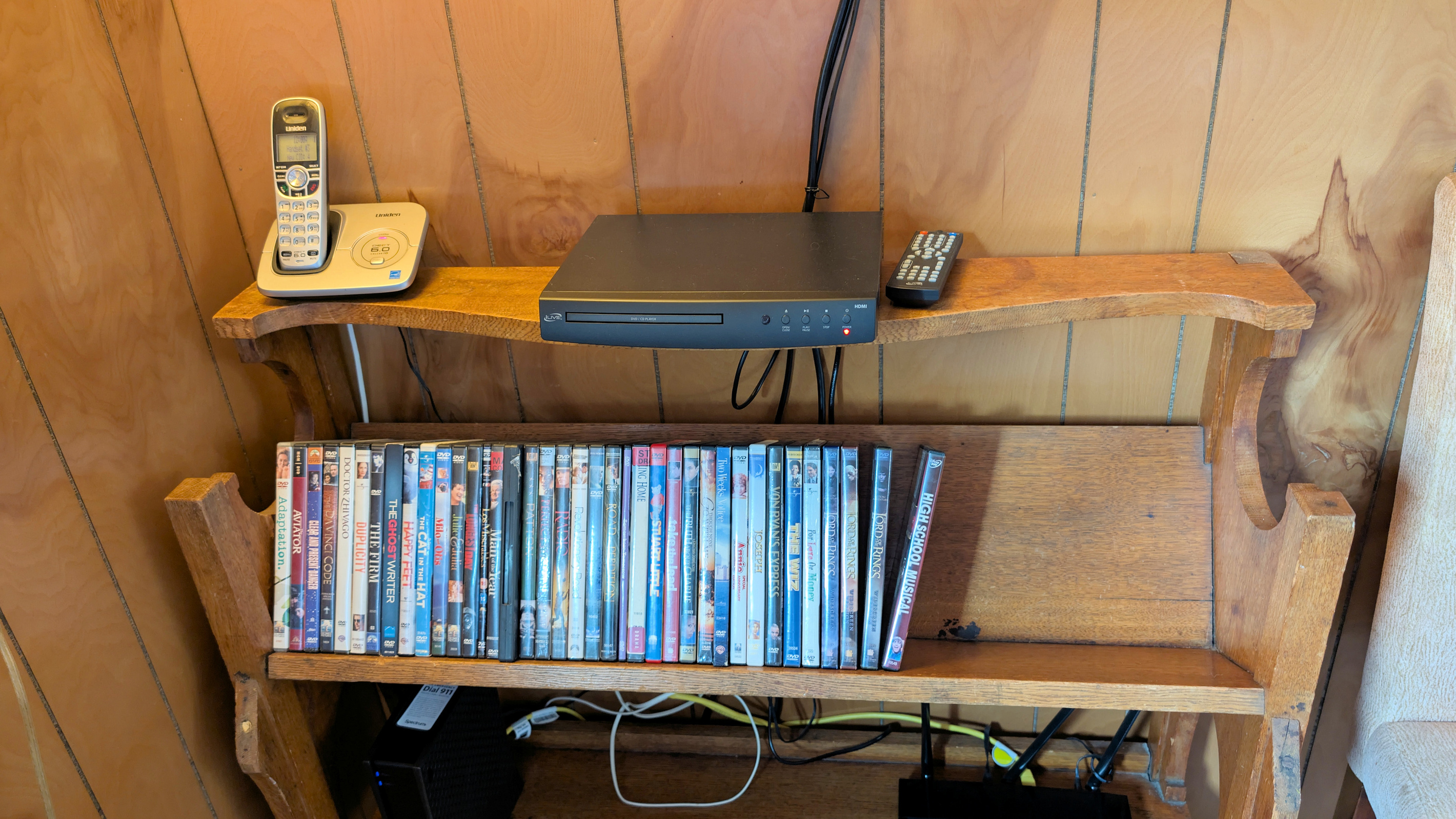 DVD collection and player in Trundle room