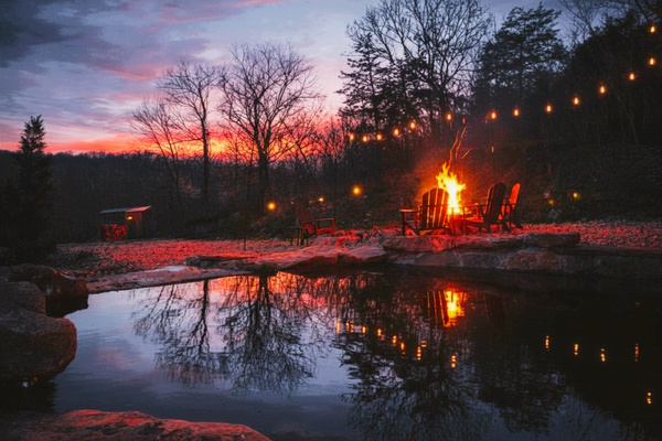 Surround yourself with the sights and sounds of tranquil flowing water while cozying up creekside around the fire pit