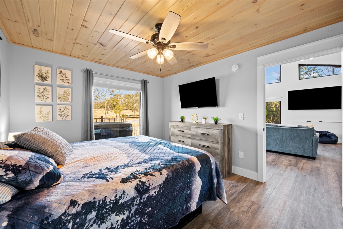 Bedroom with direct connection to shared living spaces, combining privacy with convenience for families and groups.