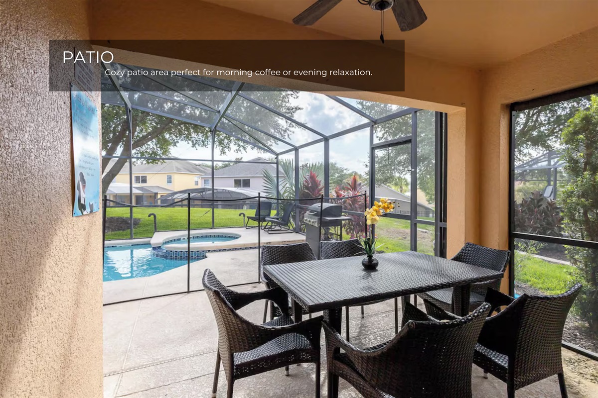 Relax and unwind in the inviting patio space made for outdoor comfort.