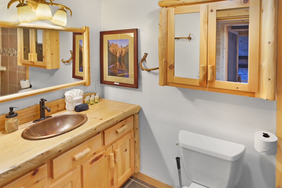 Updated bathroom with rustic cabin finishes