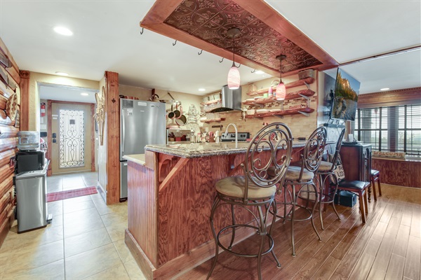 Open layout makes cooking and conversation easy.