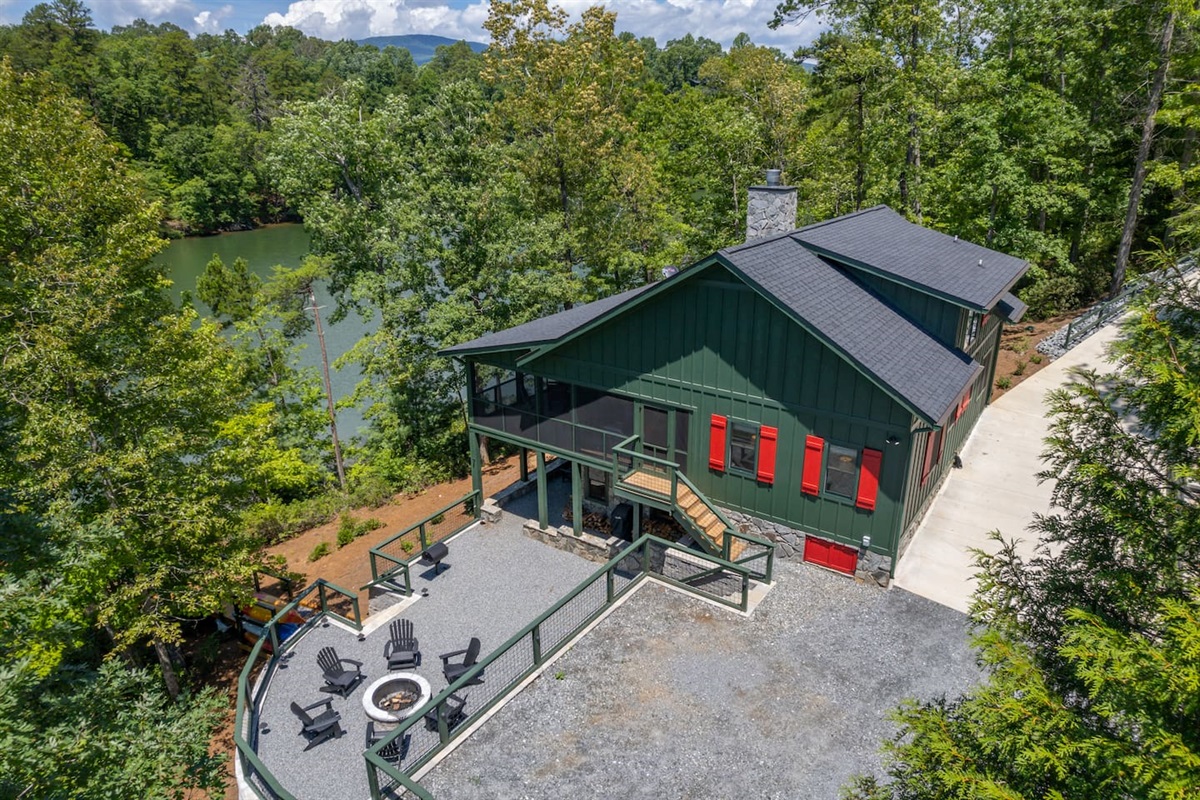 Drone shot of lake home