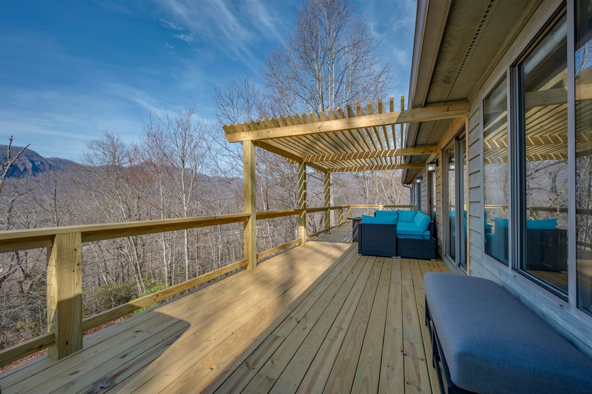 Brand new outdoor deck with seating firepit and more