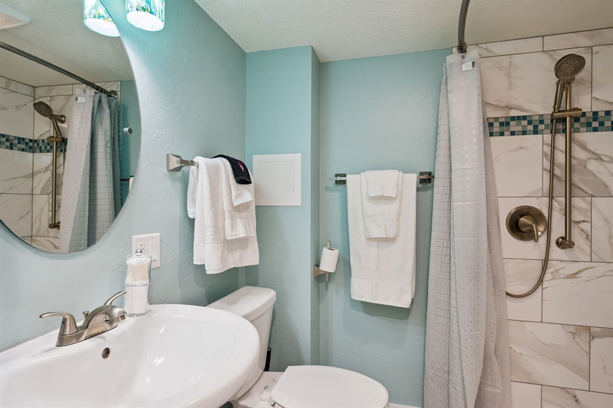 Downstairs bathroom with walk-in shower