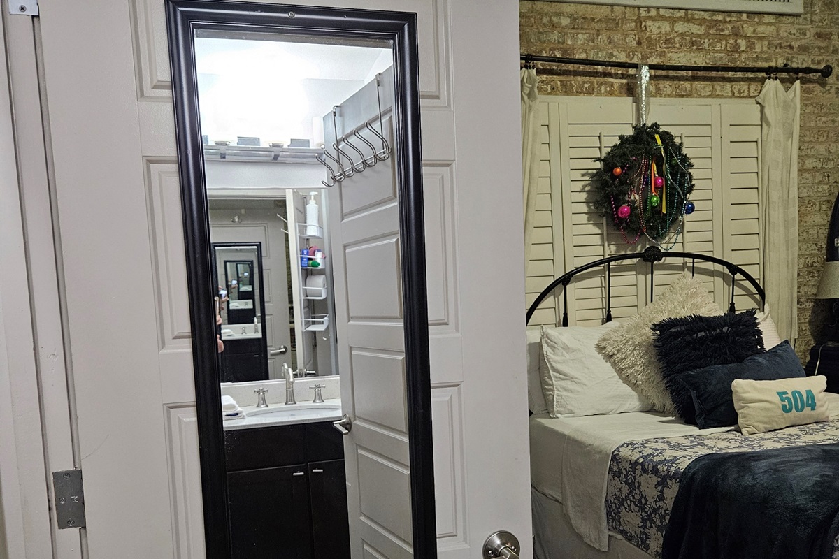 Full size mirror on the inside of the door.