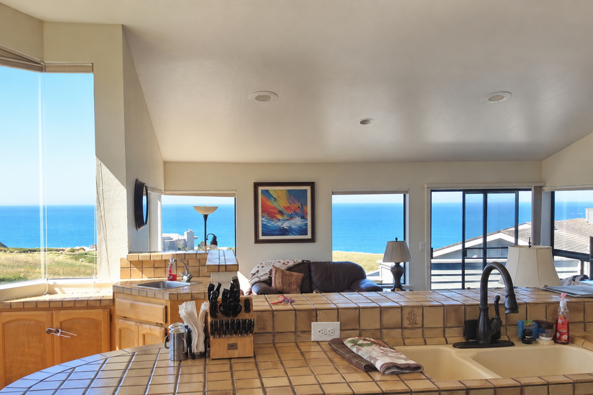 Ocean views from Kitchen looking over dining and living room area