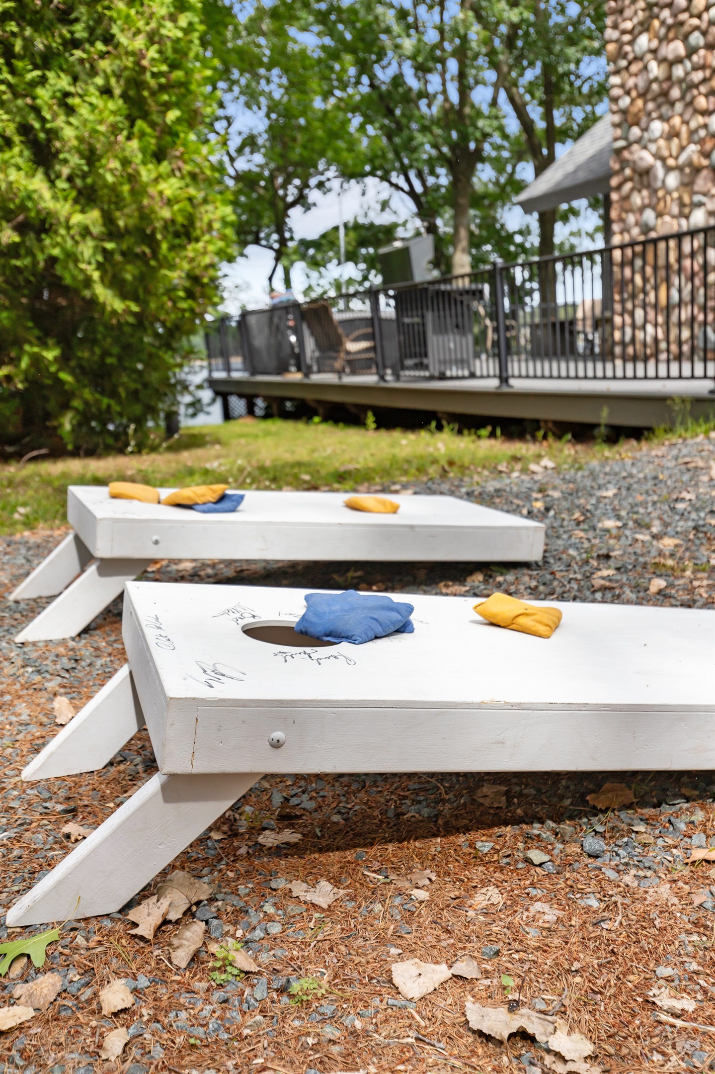 Kick back and enjoy a friendly game of cornhole in the yard—perfect for laughter-filled afternoons and making memories together.