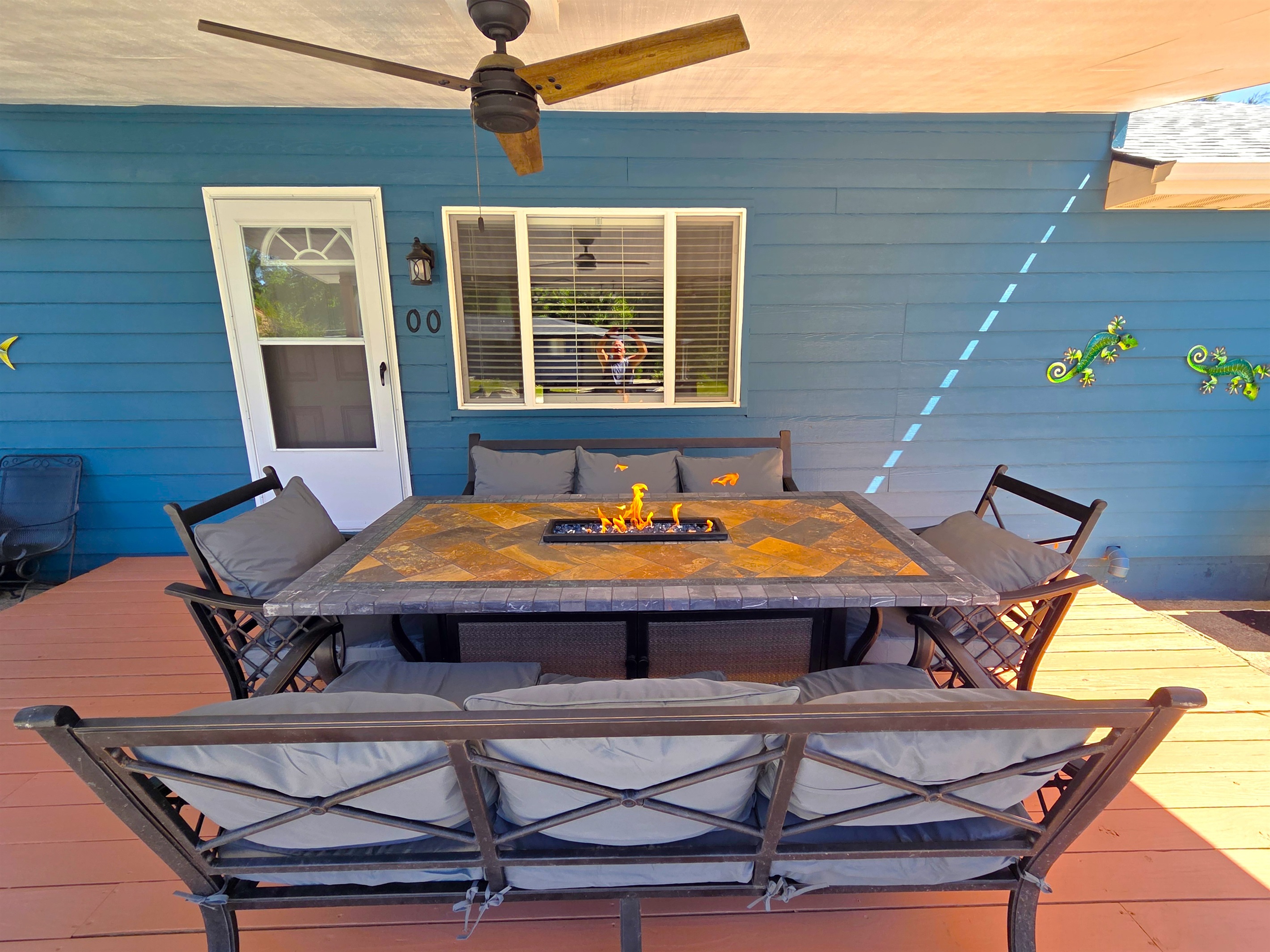 Whether enjoying a meal, or hanging out at night with the LED lights and firepit aglow, this is a fun space for the whole family!